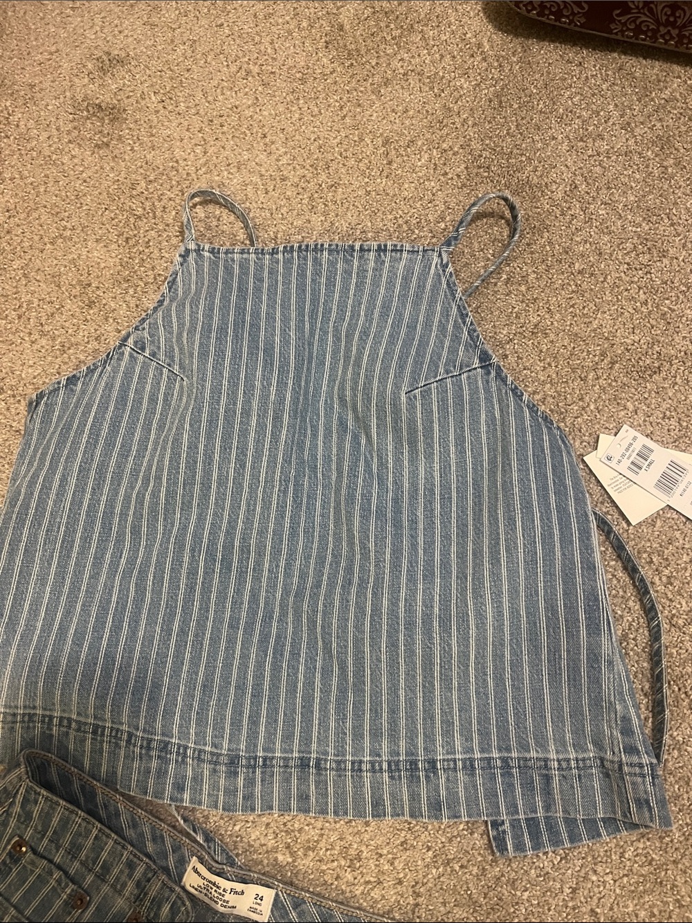 Abercrombie & Fitch Blue Pinstripe ultra loose jeans and matching tie top set - Picture 3 of 5